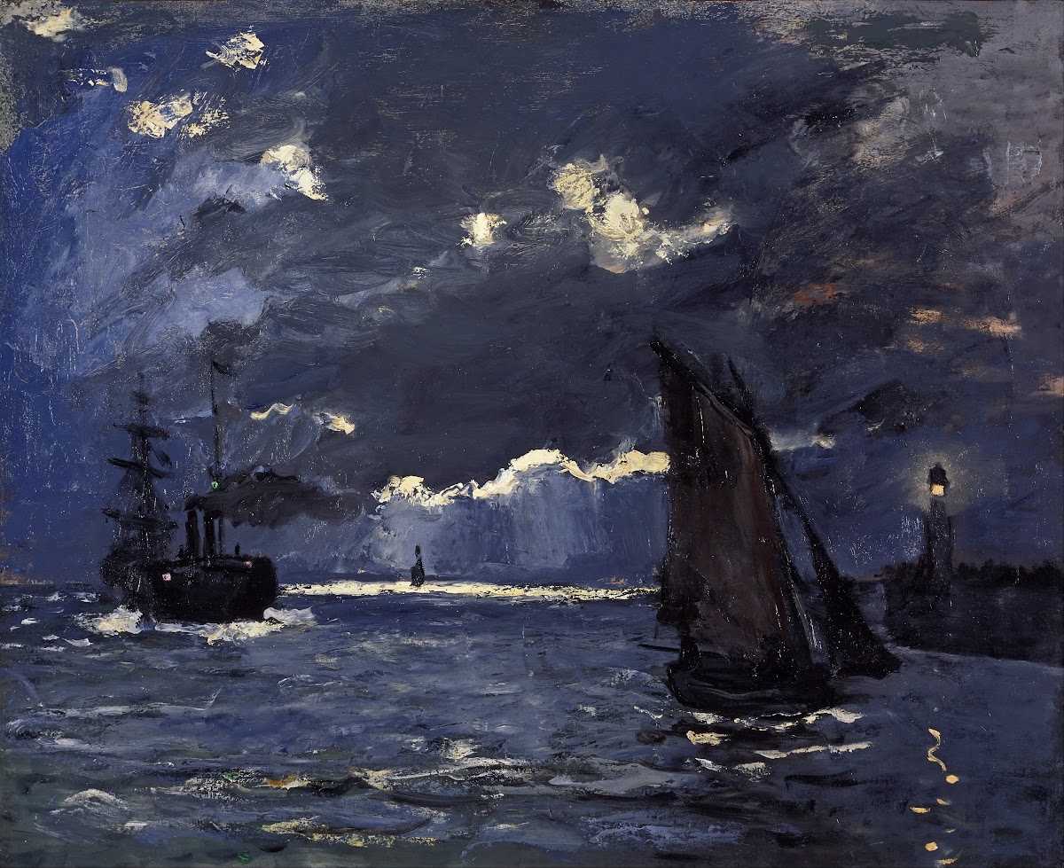 A Seascape Shipping by Moonlight 1864
