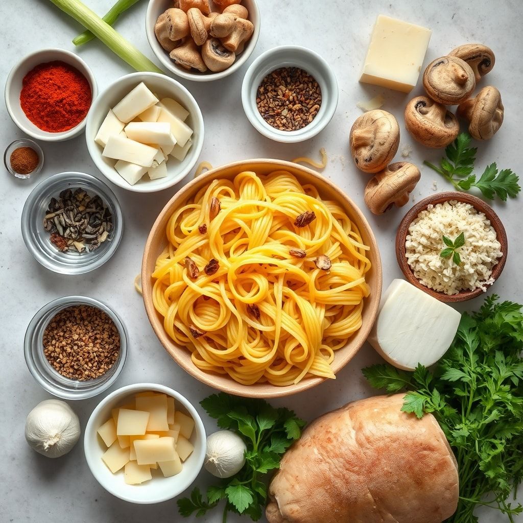 Ingredients for Caramelized Leek and Mushroom Pasta with Gruyere – Pure Comfort Food (Easy Weeknight Dinner)