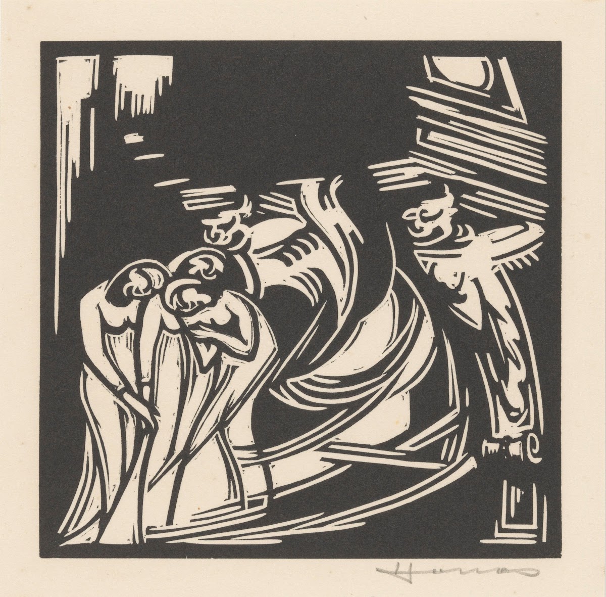 Twee fantasiefiguren bij drie vrouwen 1921
