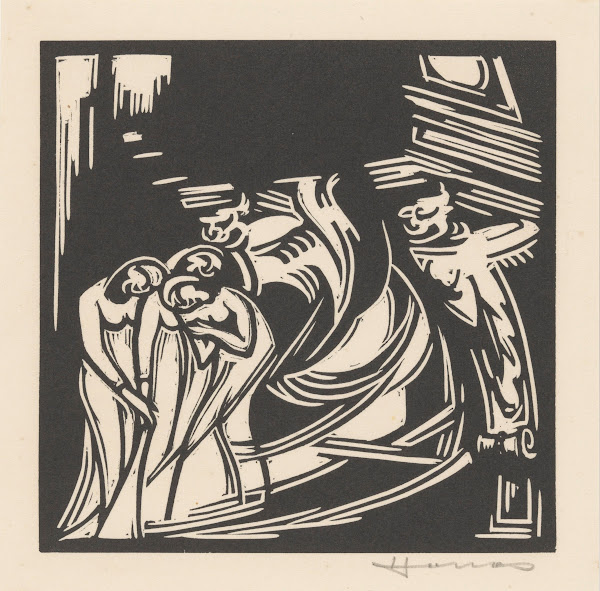 Twee fantasiefiguren bij drie vrouwen 1921
