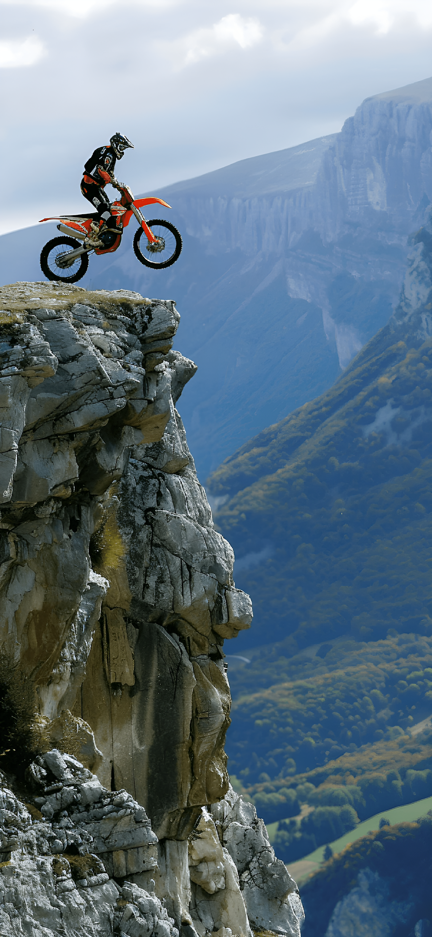 Motocross Rider Jumping Off Steep Mountain Cliff Edge - Free 4K mobile Wallpaper