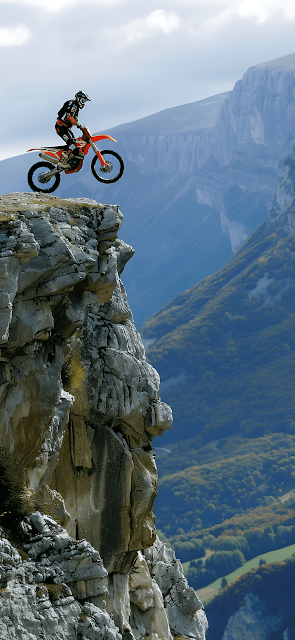 Motocross Rider Jumping Off Steep Mountain Cliff Edge - Free mobile Wallpaper