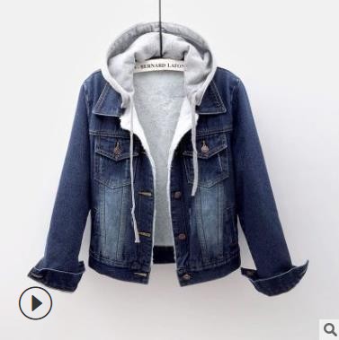Lined women's denim jacket with detachable hood