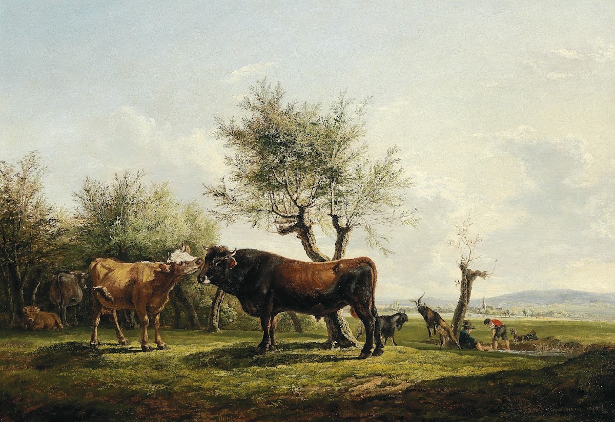 A Cow Licking a Bull in the Pasture 1824