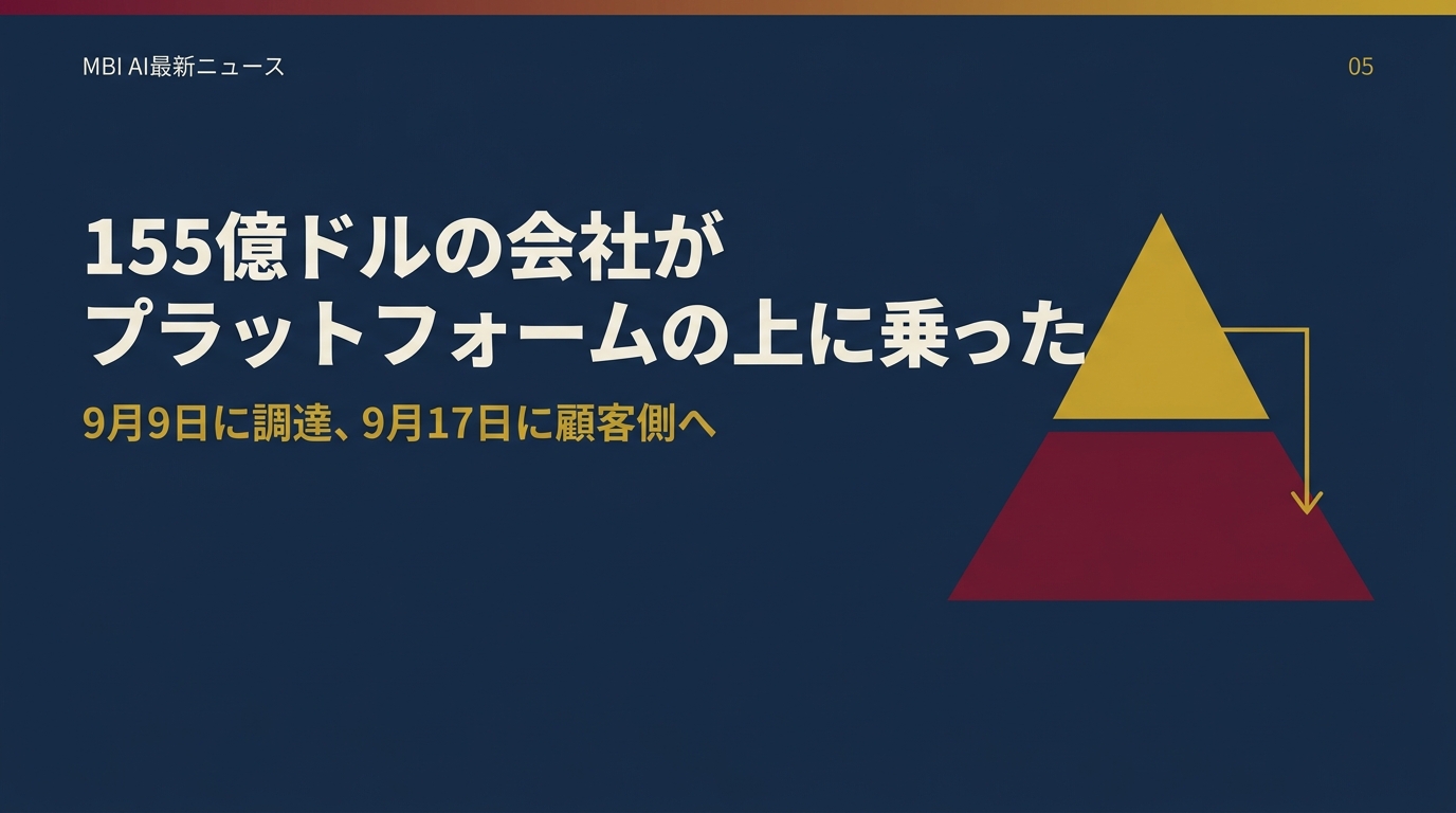155億ドルの会社がプラットフォームの上に乗った。9月9日に調達、9月17日に顧客側へ