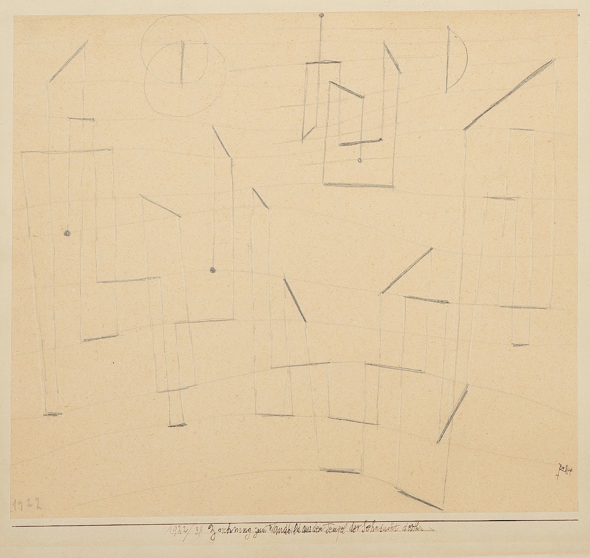 Zeichnung zum Wandbild aus dem Tempel der Sehnsucht dorthin Drawing for Mural of