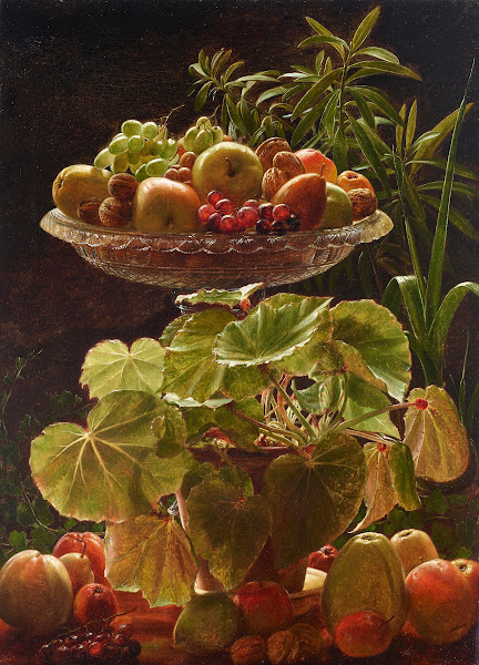Fruit and Plants with a Crystal Bowl circa 1850s