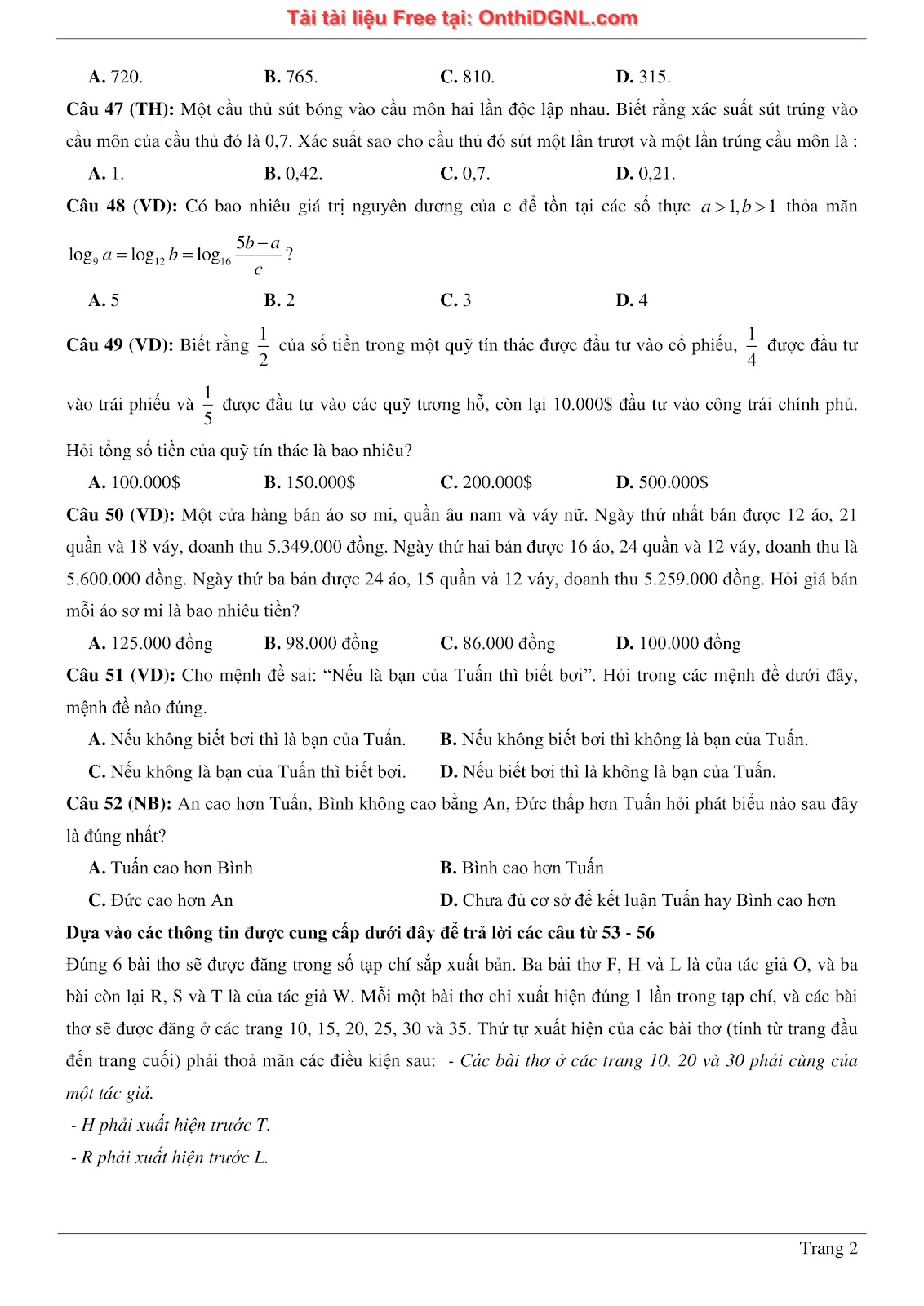 900 bài tập môn Toán - Ôn thi ĐGNL ĐHQG TP HCM Phần 1