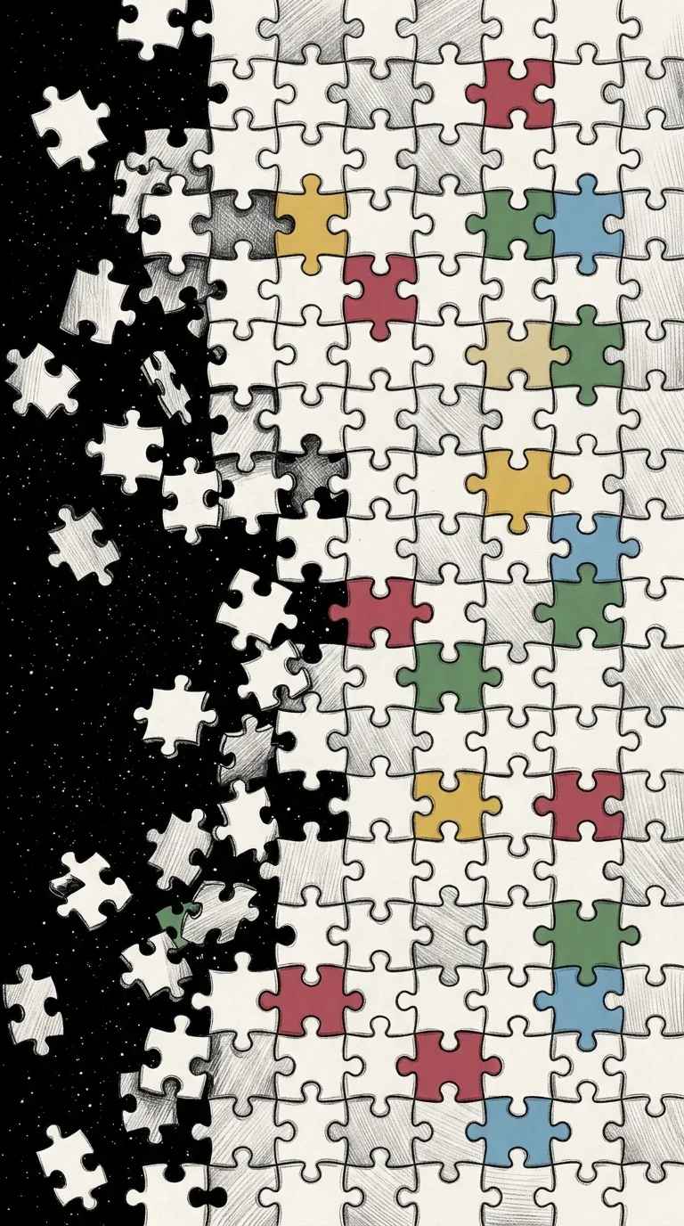 Abstract Ink Sketch of Scattered Jigsaw Puzzle Pieces - Free 4K mobile Wallpaper