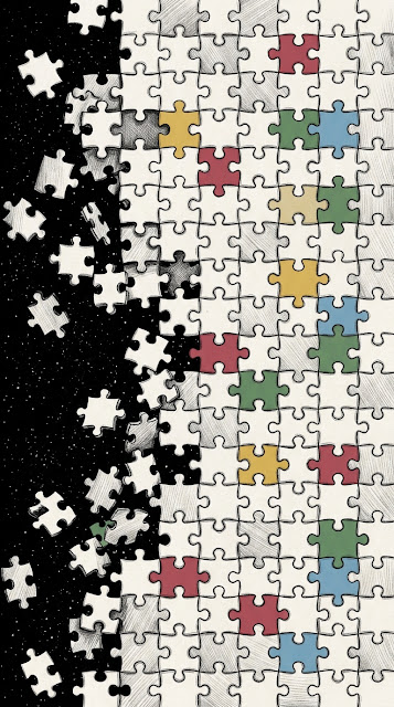 Abstract Ink Sketch of Scattered Jigsaw Puzzle Pieces - Free mobile Wallpaper