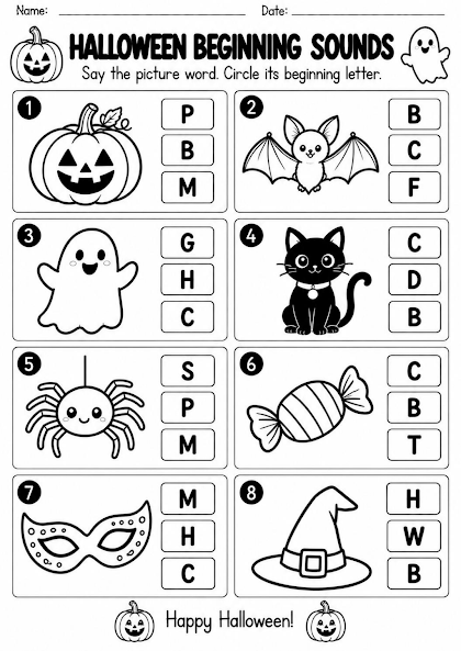 Halloween Beginning Sounds Worksheet