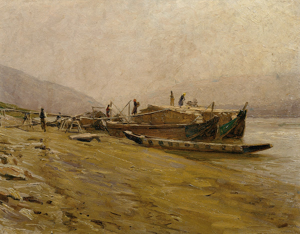 Donauschleppschiffe bei Spitz 1904