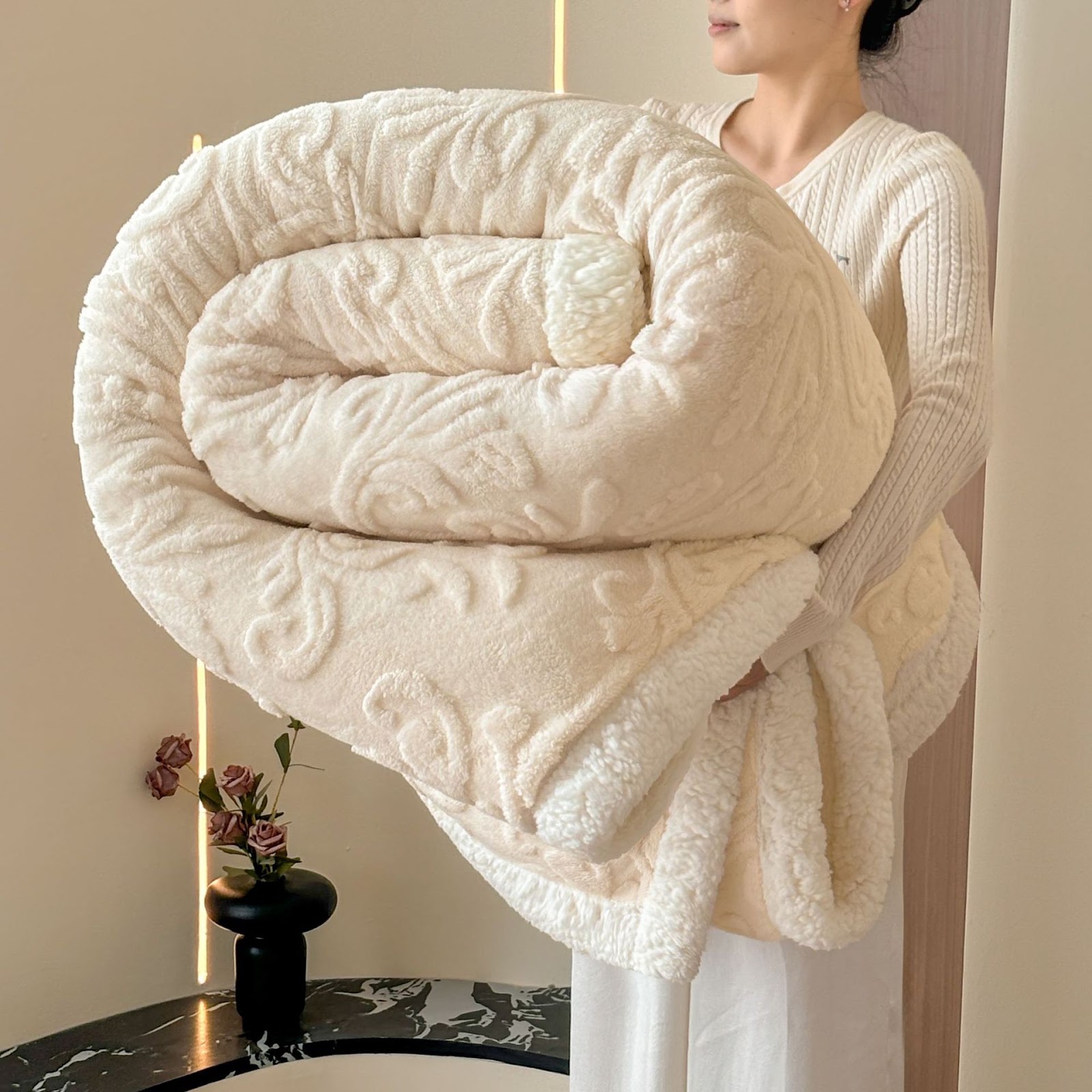Jacquard-Wohndecke mit Lammfleece