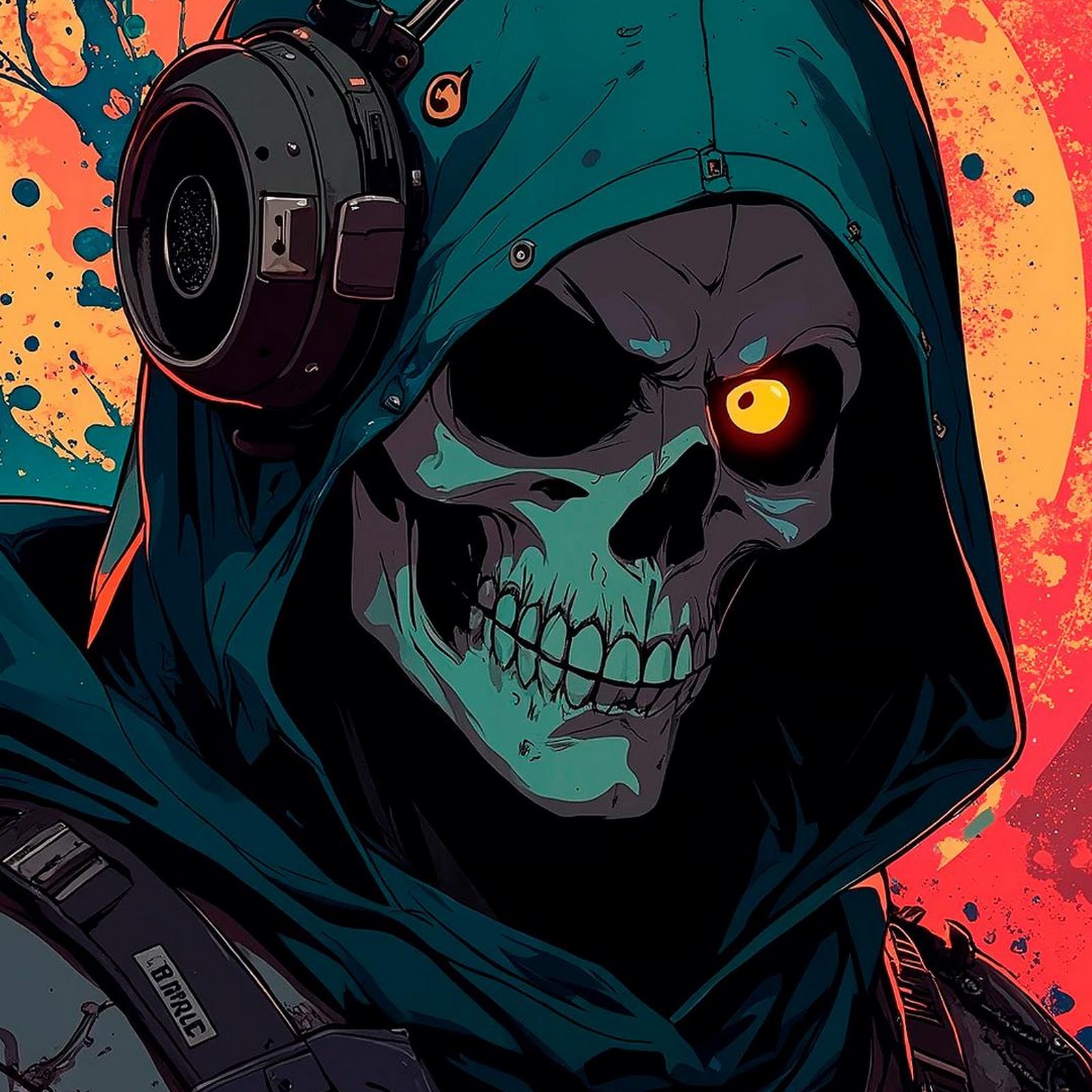 Download Skull, Cyberpunk, Hooded, Character Art Full HD iPhone