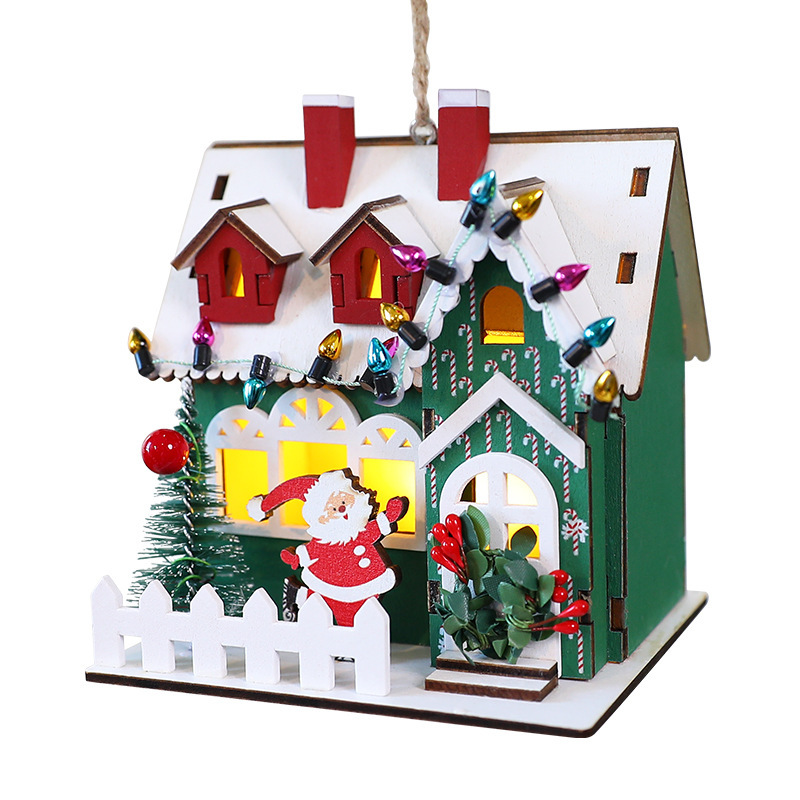 Decorative wooden Christmas house as hanging decoration or stand