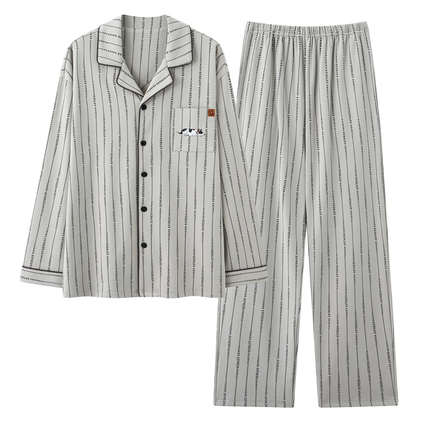 Herren-Pyjama-Set, Baumwolle, gestreift/kariert, Langarm