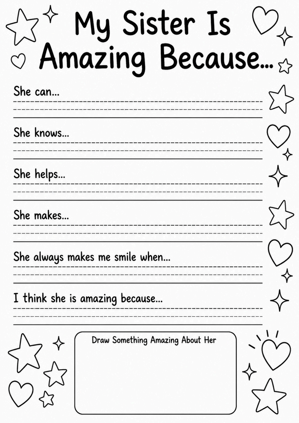 My Sister Is Amazing Because Worksheet