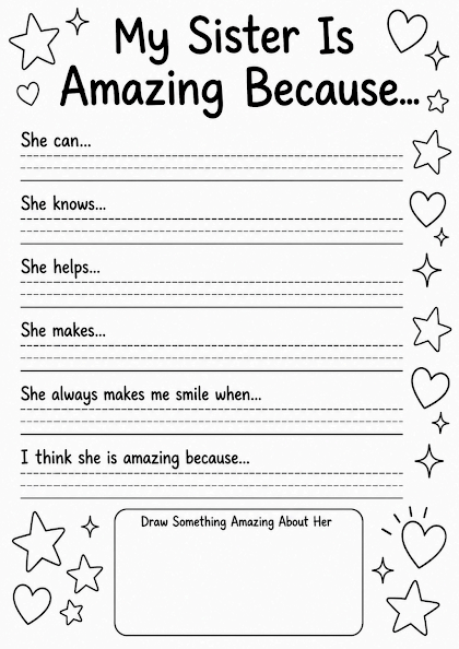 My Sister Is Amazing Because Worksheet