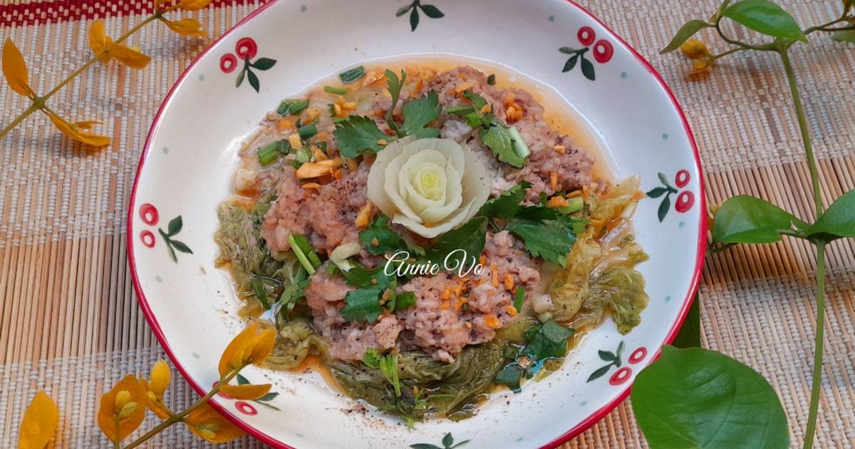 Cải dún hấp thịt băm