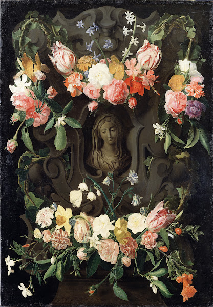 Flower around a Cartouche with an Image of the Virgin