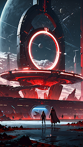 Futuristic Portal Gate on Alien Planet with Red Neon Glow
