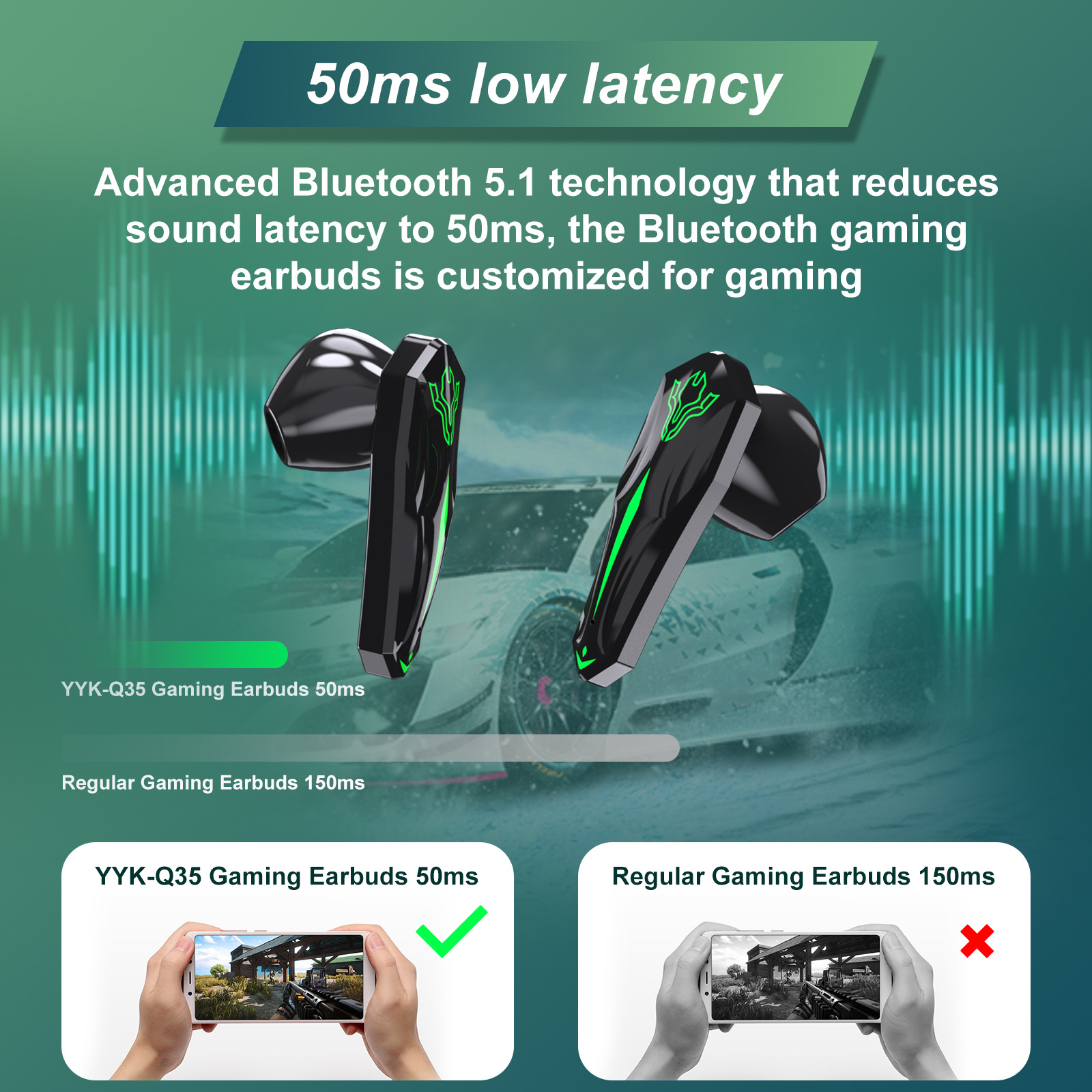 Bluetooth-Ohrhörer Q35, In-Ear, Noise Cancelling, Gaming