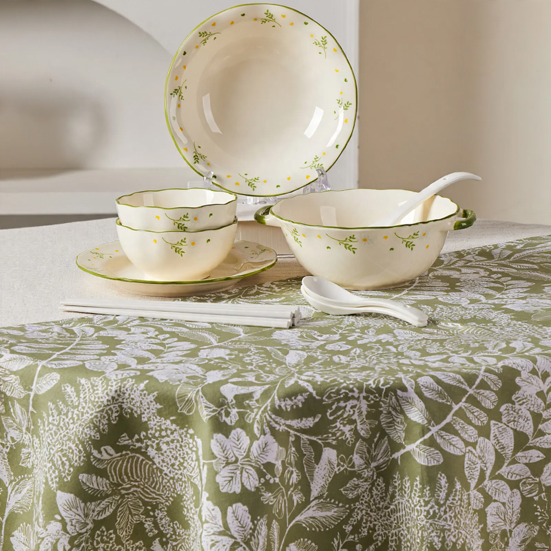 Porcelain dinnerware set with gold rim, luxury design