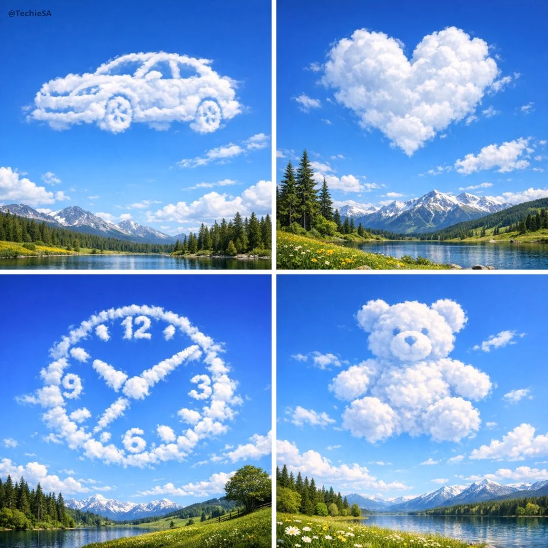 Crea una escena de cielo ultrarrealista donde las suaves y naturales formaciones de nubes se ensamblan orgánicamente en un cielo despejado...