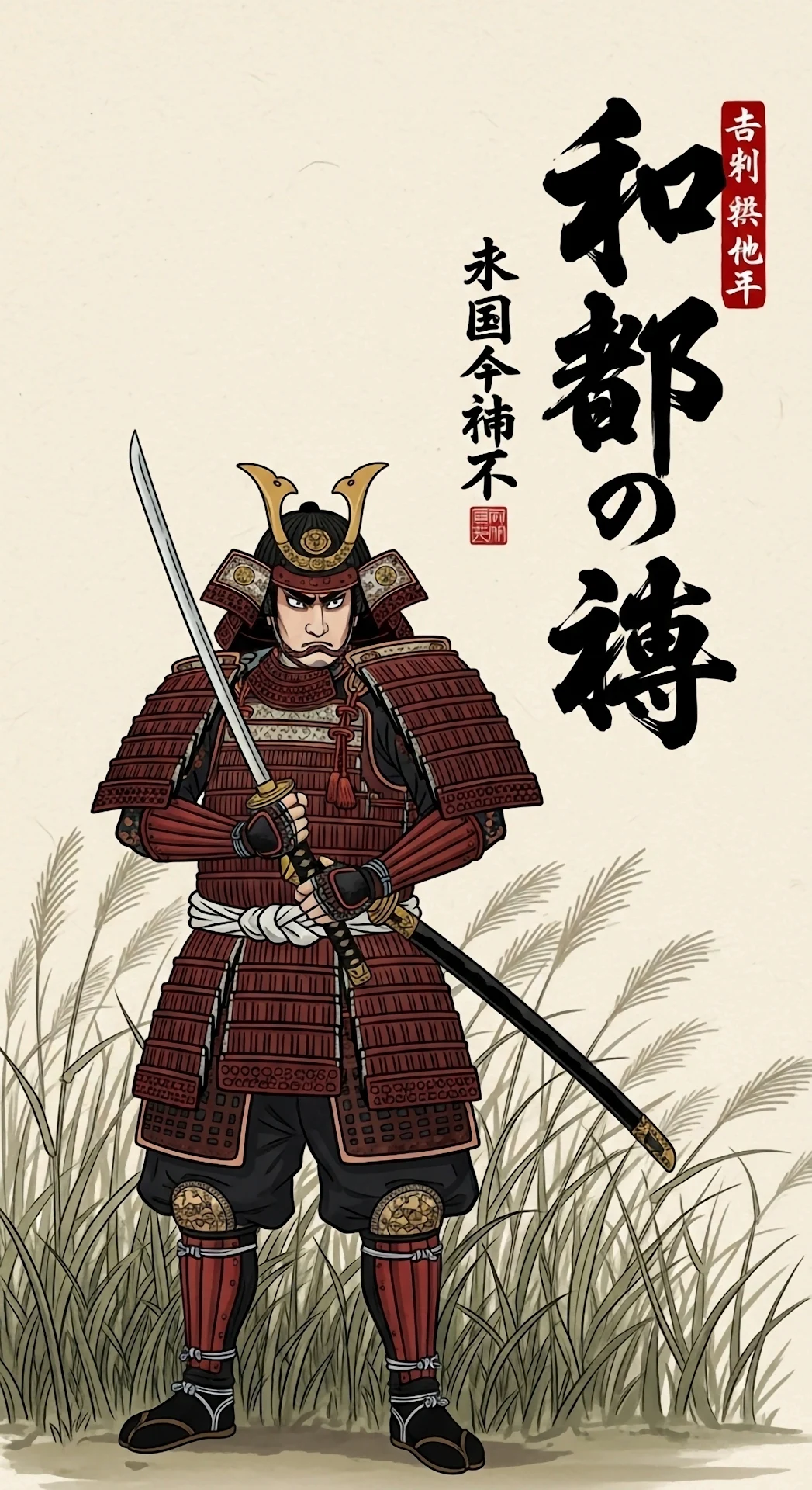 Traditional Japanese Samurai in Red Armor with Katana - Free 4K mobile Wallpaper