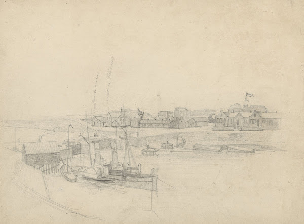 Ontwerp voor illustratie in De Amsterdammer gezicht bij het Noordzeekanaal 1888