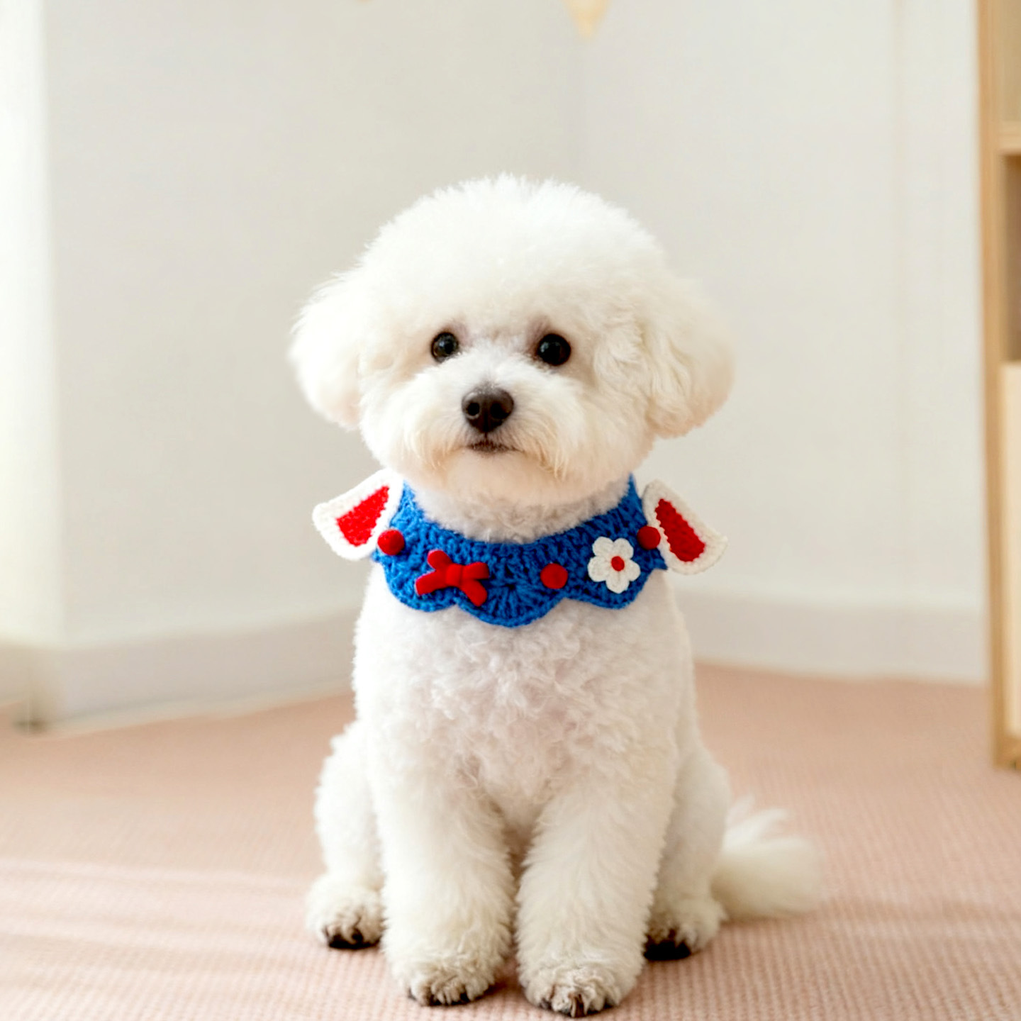 Handmade knitted collar with floral pattern for pets
