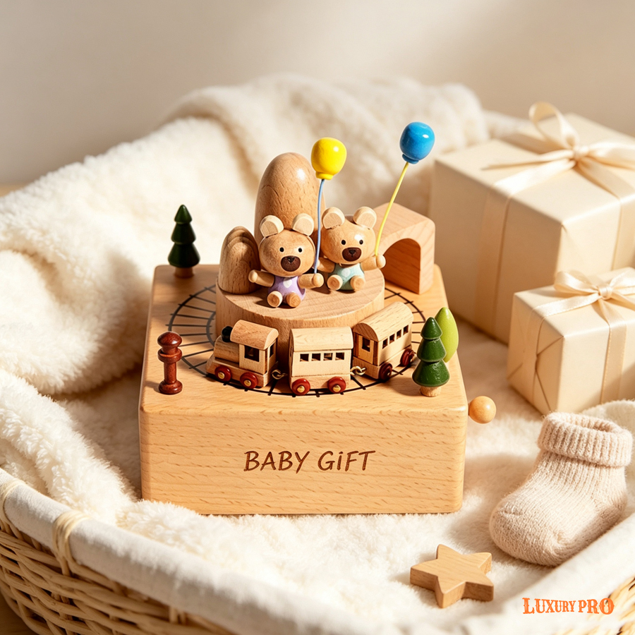 Wooden Rotating Music Box