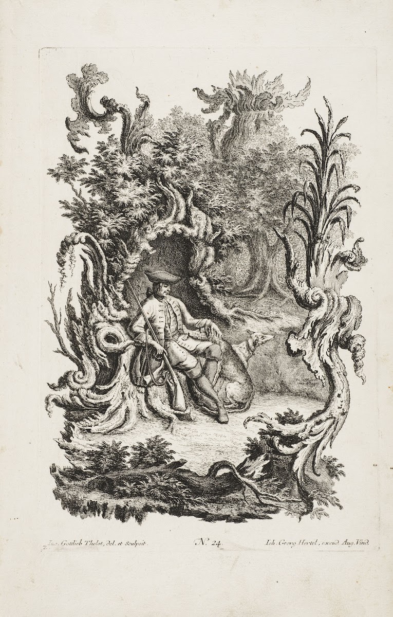 Depiction Of A Hunter With Two Dogs 1730 1768