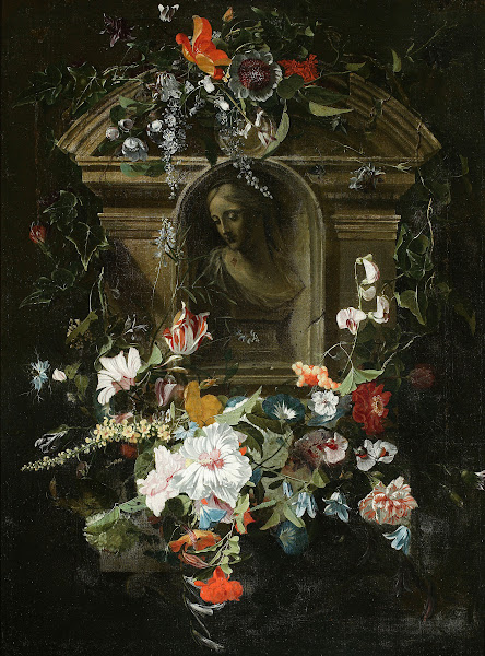 Bust of a woman in a circle of flowers 1658