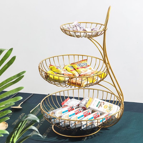 3 Level Gold Iron Modern Fruit Bowl