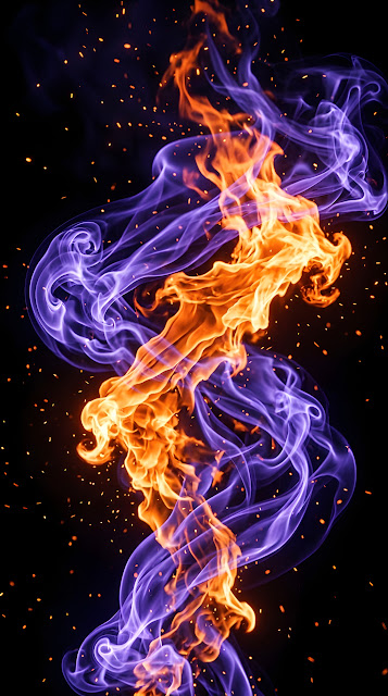 Abstract Fire and Smoke Render with Purple and Orange Flame Textures - Free mobile Wallpaper