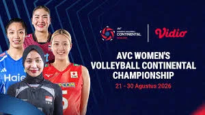 Aksi pemain timnas voli putri Indonesia saat bertanding melawan Kazakhstan di AVC Women's Continental Championship 2026.