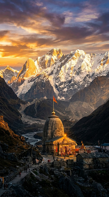 Kedarnath Temple Bathed in Sunset Golden Light - Free mobile Wallpaper
