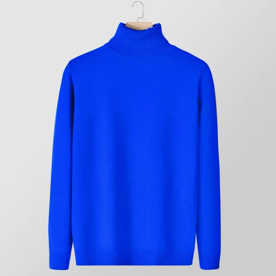 Men's knit sweater with a high collar, fitted