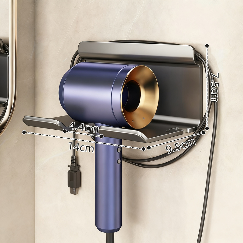 Wall holder for hairdryer, no drilling, stainless steel