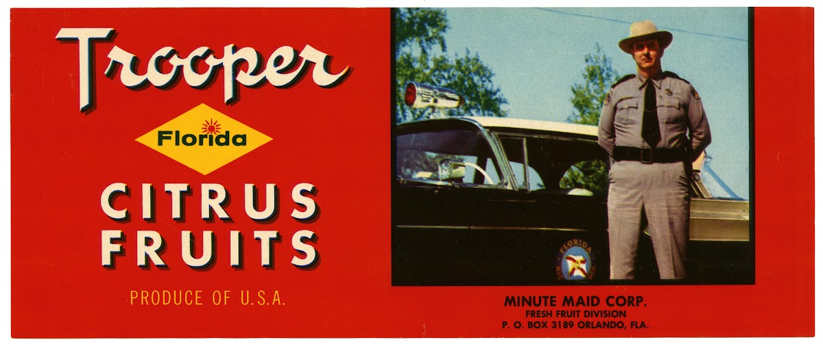 Trooper Florida Citrus Fruit Label 1930 1950
