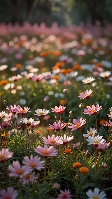 Meadow Daisies at Golden Hour, Soft Focus Flowers