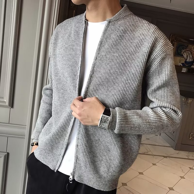 Men's Cardigan, Zipper, Business-Casual, Solid Color