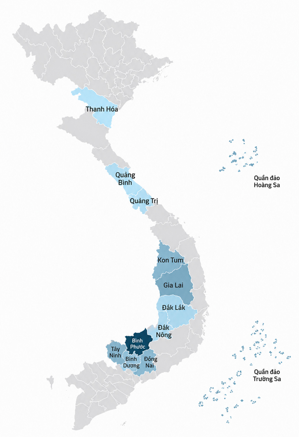 Bản đồ diện tích cao su
