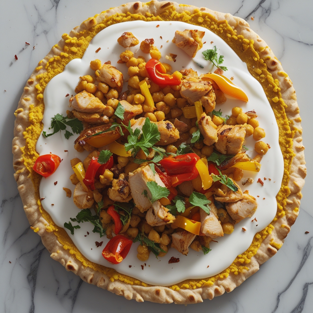 Final Turmeric Chickpea Power Flatbread with Spiced Chicken & Garlic Yogurt Drizzle