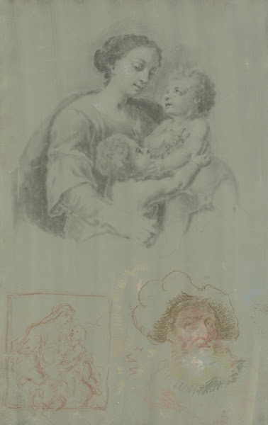 Studienblatt mit einer Madonna mit dem Kind und dem Johannesknaben dazu ein bärt
