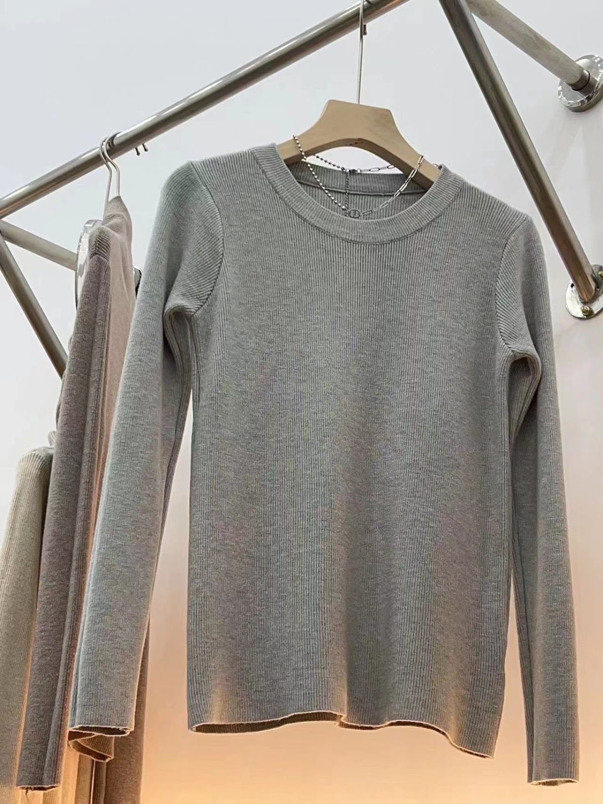 Women's Knit Sweater, Crew Neck, Long Sleeve, Fitted