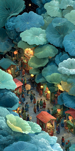 Overhead Market View Under Giant Lotus Leaves - Free mobile Wallpaper