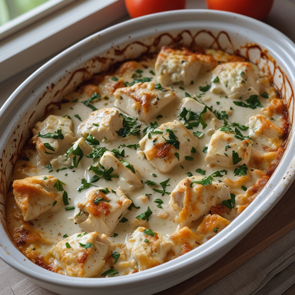 High-Protein Chicken Alfredo Bake for Easy Low-Carb Meal Prep with Creamy Comfort finished