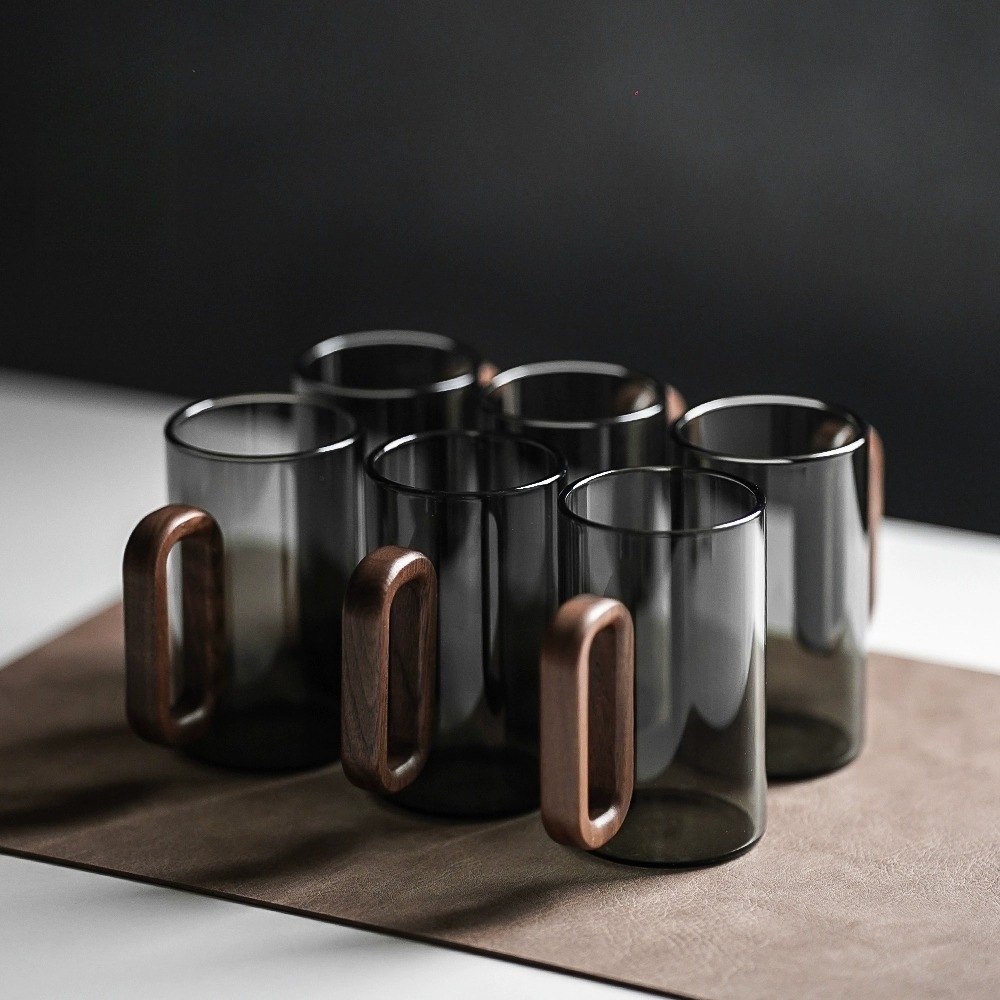 Borosilicate Glass Mug with Wooden Handle, 360 ml